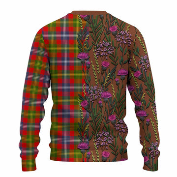 Forrester (Foster) Family Crest Tartan Knitted Sweater Scottish Thistle Flower Pattern Half Style - Tartan Vibes Clothing