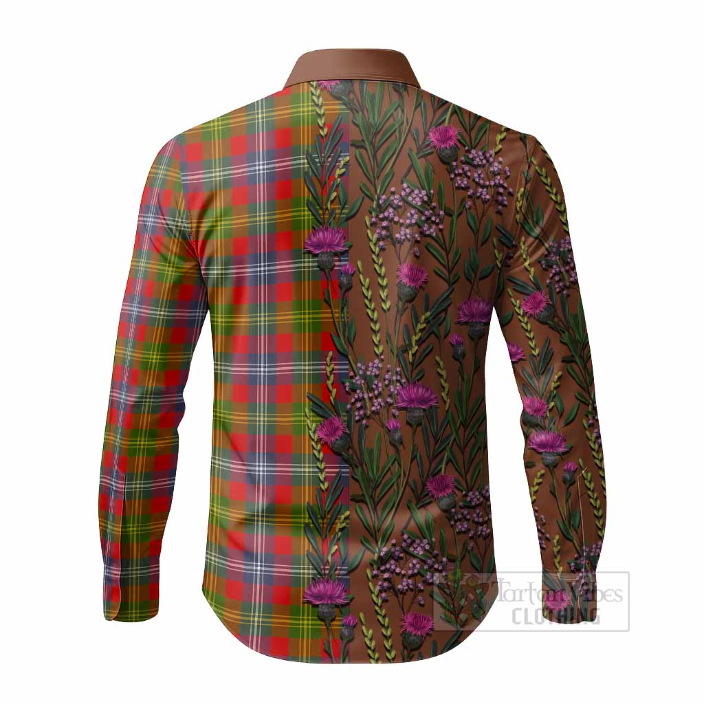 Forrester (Foster) Family Crest Tartan Long Sleeve Button Shirts Scottish Thistle Flower Pattern Half Style - Tartan Vibes Clothing
