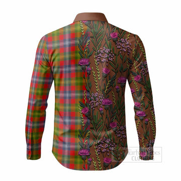 Forrester (Foster) Family Crest Tartan Long Sleeve Button Shirts Scottish Thistle Flower Pattern Half Style - Tartan Vibes Clothing