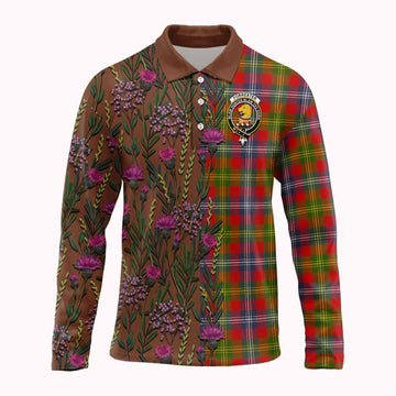 Forrester (Foster) Family Crest Tartan Long Sleeve Polo Shirt Scottish Thistle Flower Pattern Half Style