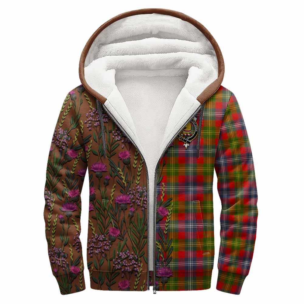 Forrester (Foster) Family Crest Tartan Sherpa Hoodie Scottish Thistle Flower Pattern Half Style - Tartan Vibes Clothing