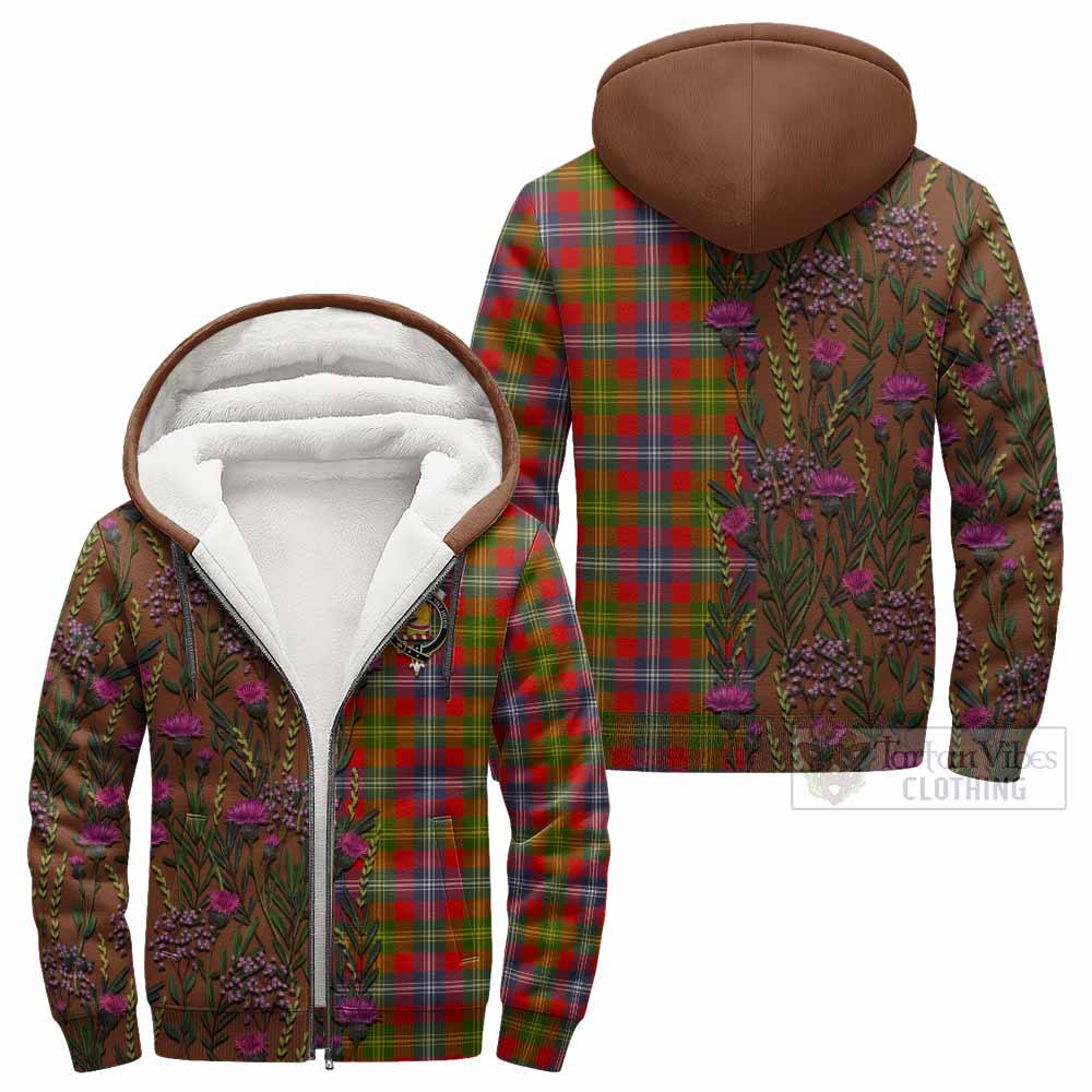 Forrester (Foster) Family Crest Tartan Sherpa Hoodie Scottish Thistle Flower Pattern Half Style - Tartan Vibes Clothing