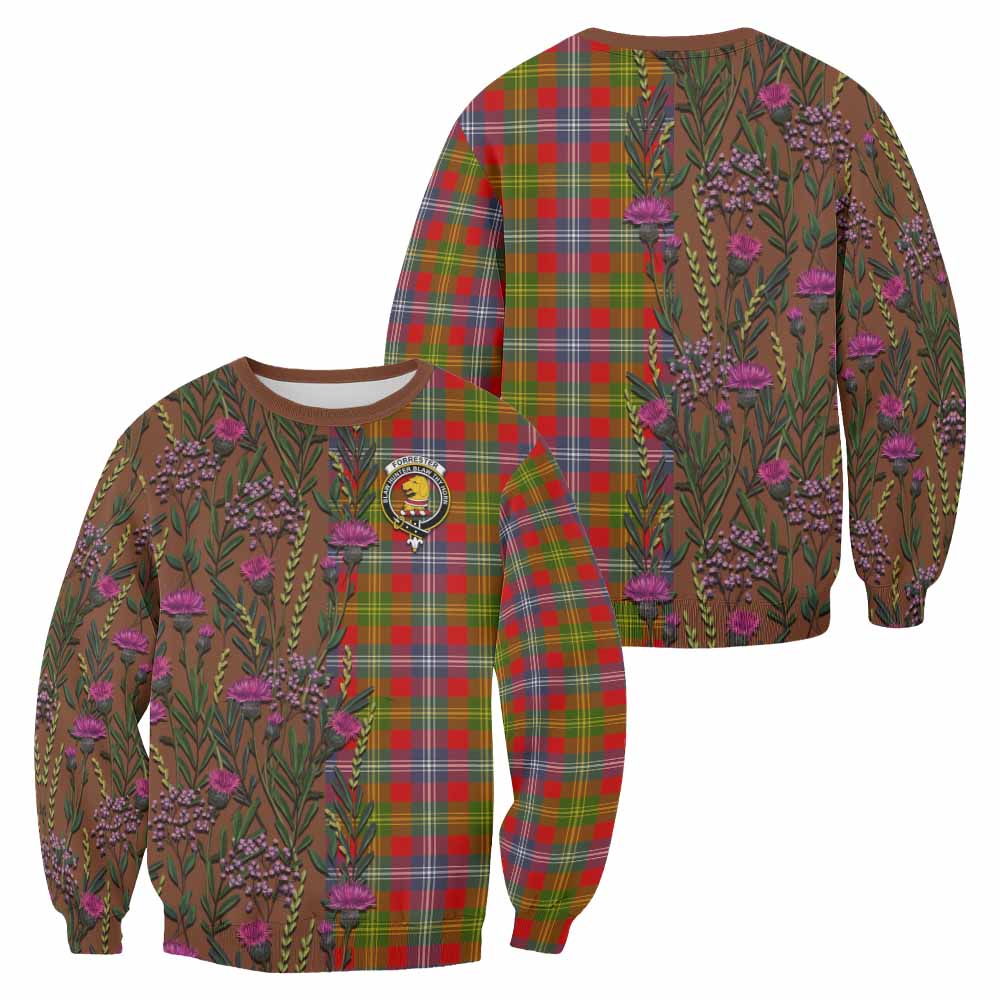 Forrester (Foster) Family Crest Tartan Sweatshirt Scottish Thistle Flower Pattern Half Style - Tartan Vibes Clothing