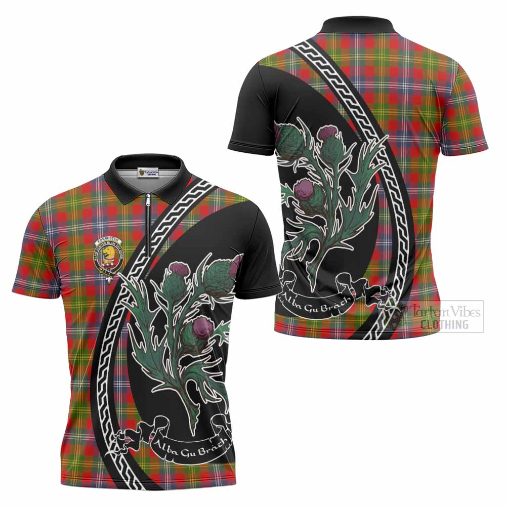 Forrester (Foster) Family Crest Tartan Zipper Polo Shirt Alba Thistle Inspired - Tartan Vibes Clothing