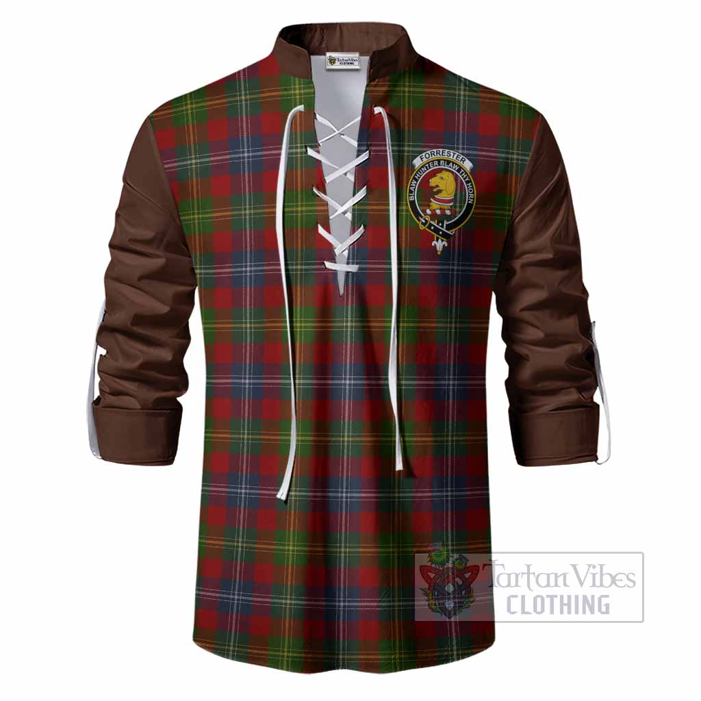 Forrester (Foster) Tartan Accent Ghillie Shirt with Family Crest