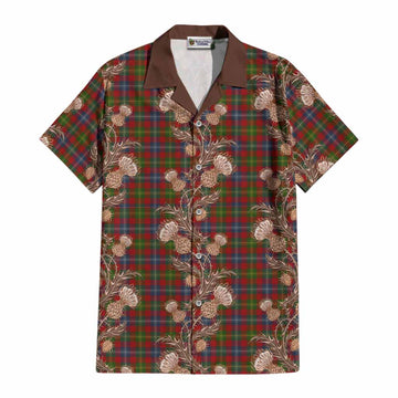 Forrester (Foster) Tartan Cotton Hawaiian Shirt Seamless Scottish Thistle Flowers