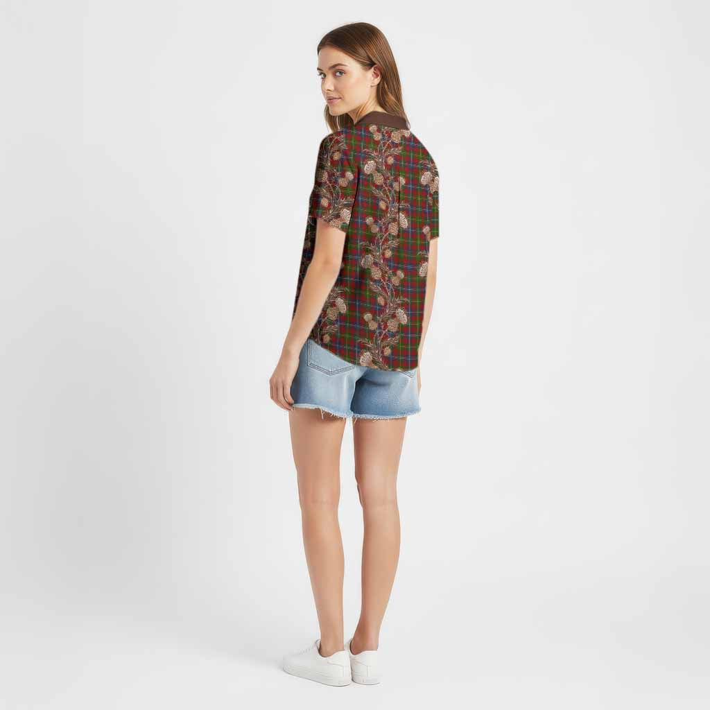 Forrester (Foster) Tartan Cotton Hawaiian Shirt Seamless Scottish Thistle Flowers