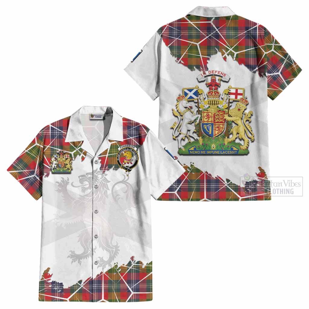 Forrester (Foster) Tartan Cotton Hawaiian Shirt with Family Crest and Lion Rampant Grunge Style
