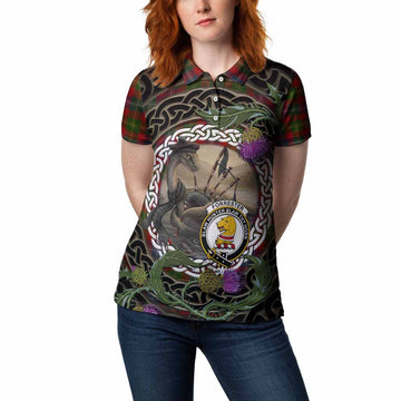 Forrester (Foster) Tartan Crest Bagpipe Nessie Women Polo Shirt Scottish Loch Ness Monster Celtic Thistle