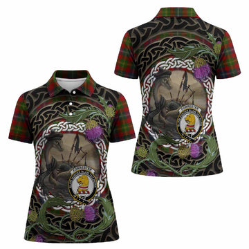 Forrester (Foster) Tartan Crest Bagpipe Nessie Women Polo Shirt Scottish Loch Ness Monster Celtic Thistle