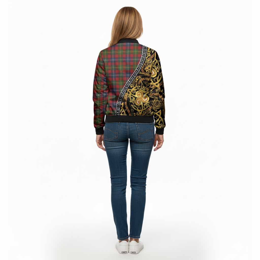 Forrester (Foster) Tartan Crest Bomber Jacket Celtic Knot and Triple Trickle Spiral Symbols