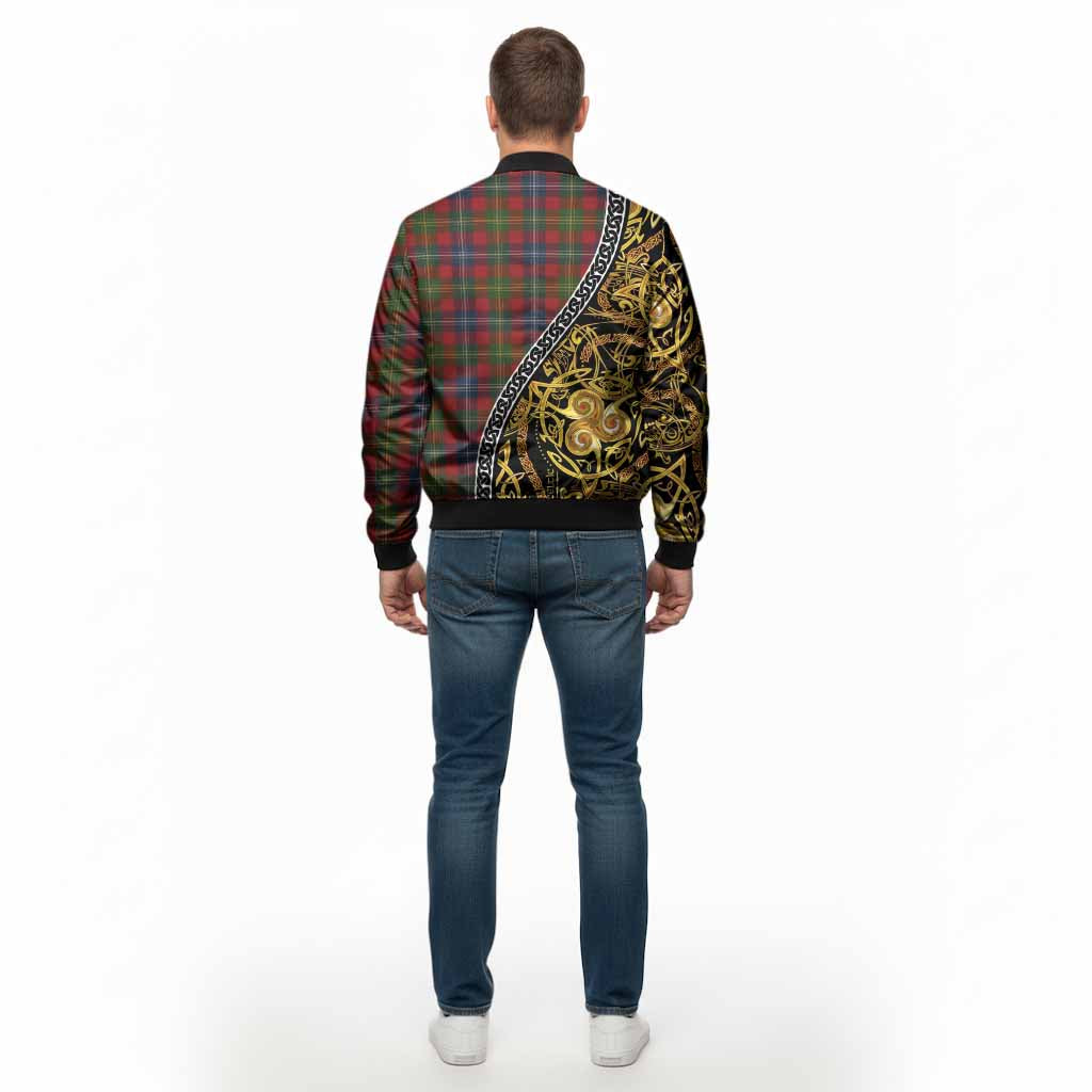 Forrester (Foster) Tartan Crest Bomber Jacket Celtic Knot and Triple Trickle Spiral Symbols