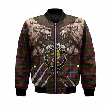 Forrester (Foster) Tartan Crest Bomber Jacket Ferocious Lion Style