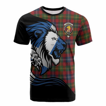 Forrester (Foster) Tartan Crest Cotton T-shirt Scottish Golden Lions Wave Flow