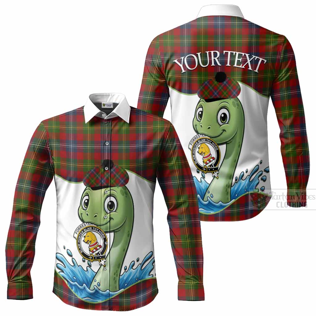 Forrester (Foster) Tartan Crest Cute Nessie Long Sleeve Button Shirts Scottish Loch Ness Monster