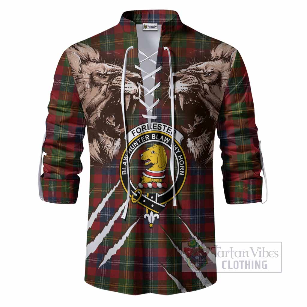 Forrester (Foster) Tartan Crest Ghillie Shirt Ferocious Lion Style