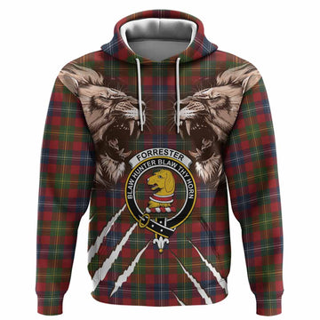 Forrester (Foster) Tartan Crest Hoodie Ferocious Lion Style