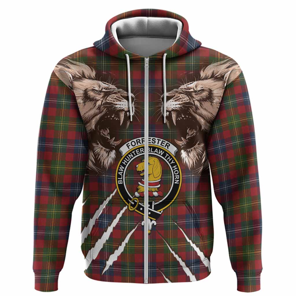 Forrester (Foster) Tartan Crest Hoodie Ferocious Lion Style