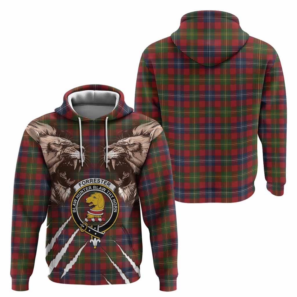 Forrester (Foster) Tartan Crest Hoodie Ferocious Lion Style