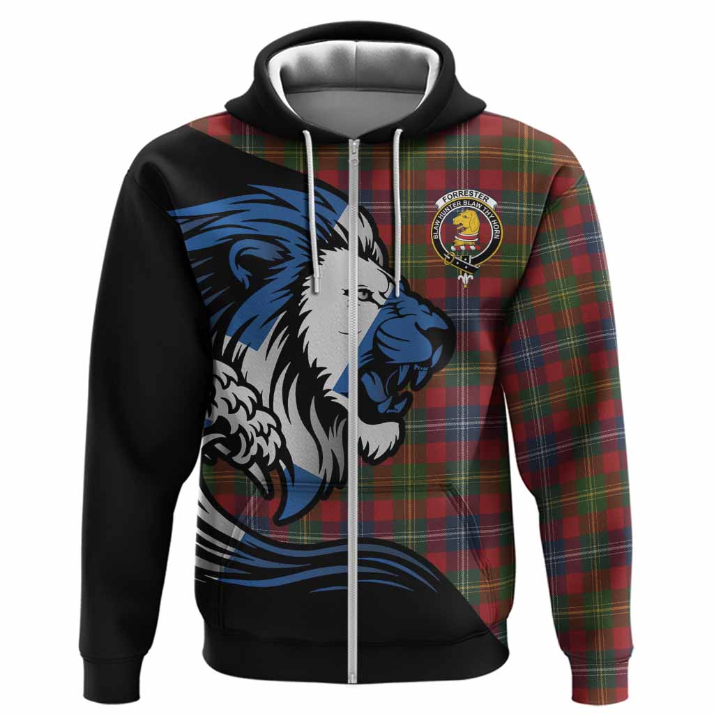 Forrester (Foster) Tartan Crest Hoodie Scottish Golden Lions Wave Flow