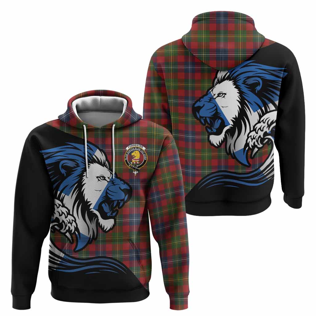 Forrester (Foster) Tartan Crest Hoodie Scottish Golden Lions Wave Flow