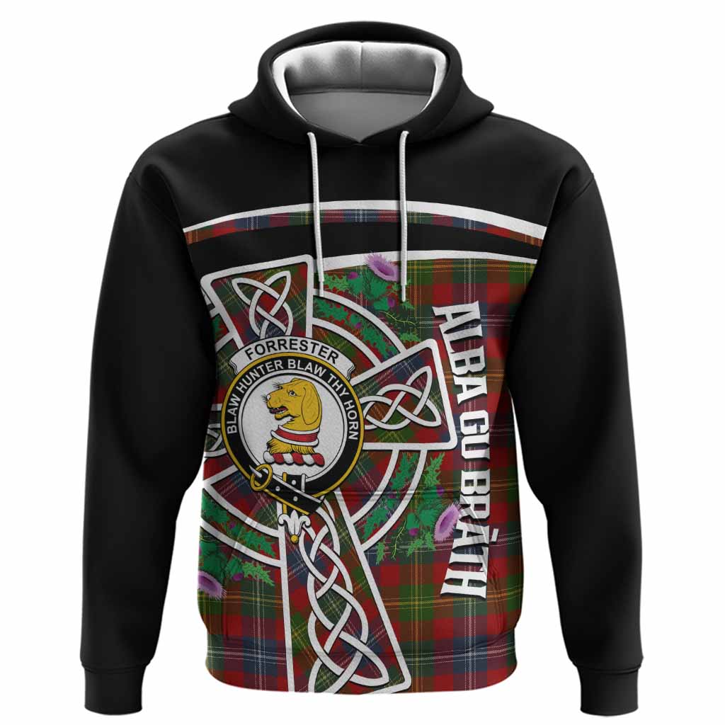 Forrester (Foster) Tartan Crest Hoodie Scottish Thistle Celtic Cross Alba Gu Brath