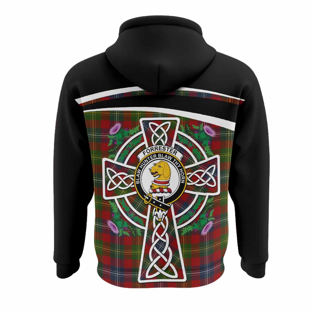 Forrester (Foster) Tartan Crest Hoodie Scottish Thistle Celtic Cross Alba Gu Brath