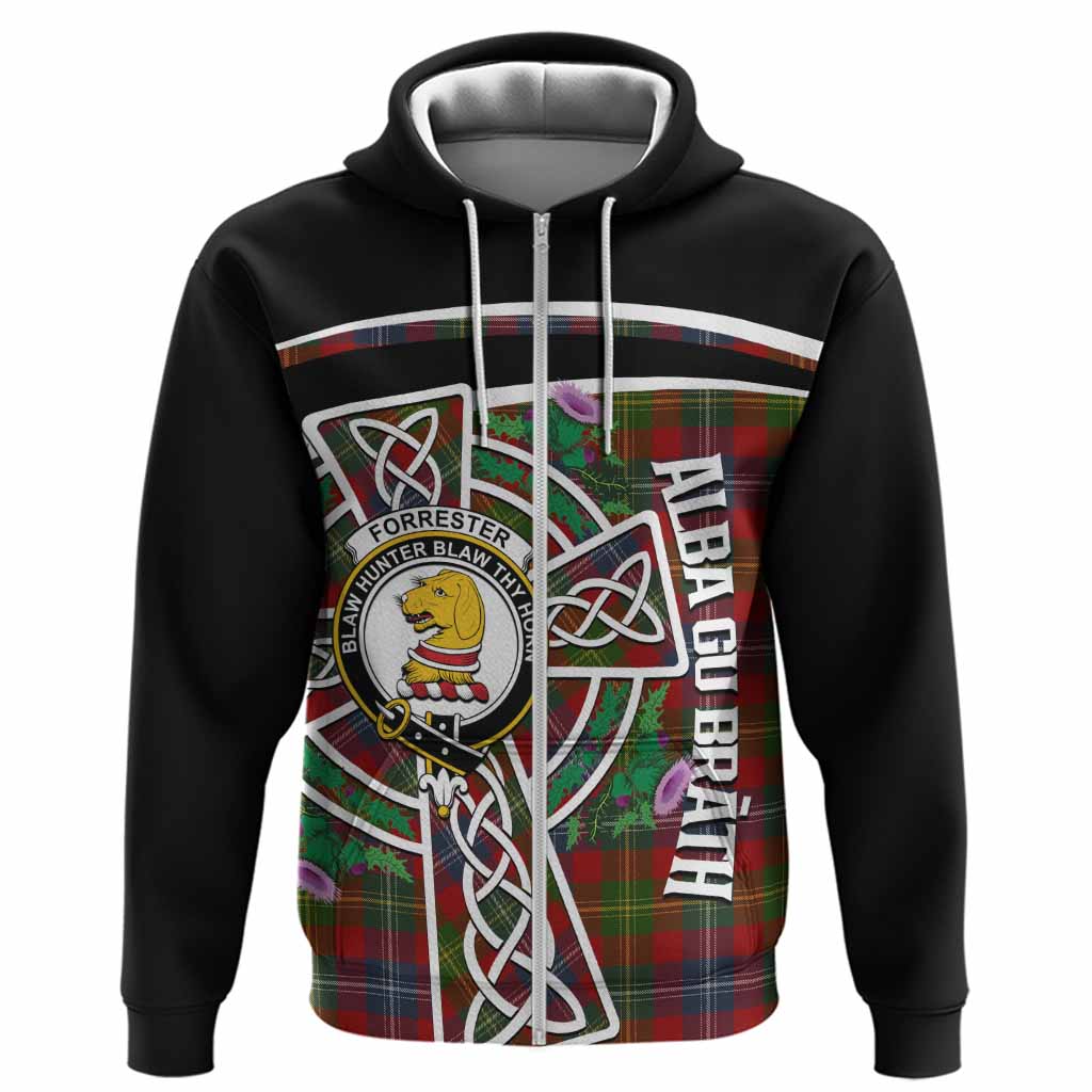 Forrester (Foster) Tartan Crest Hoodie Scottish Thistle Celtic Cross Alba Gu Brath