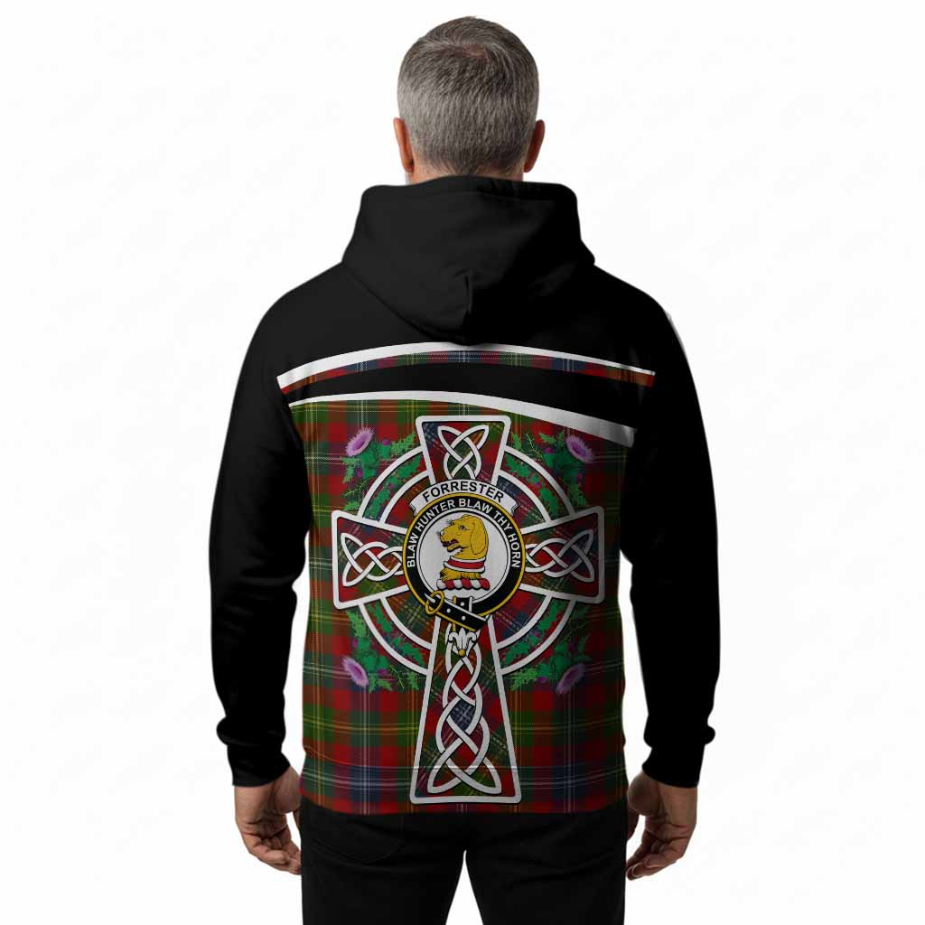 Forrester (Foster) Tartan Crest Hoodie Scottish Thistle Celtic Cross Alba Gu Brath