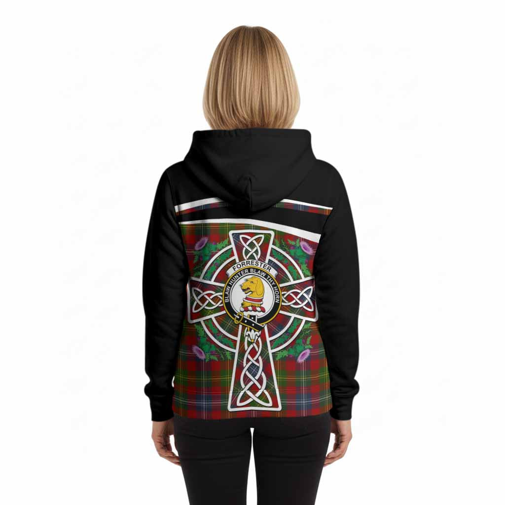 Forrester (Foster) Tartan Crest Hoodie Scottish Thistle Celtic Cross Alba Gu Brath
