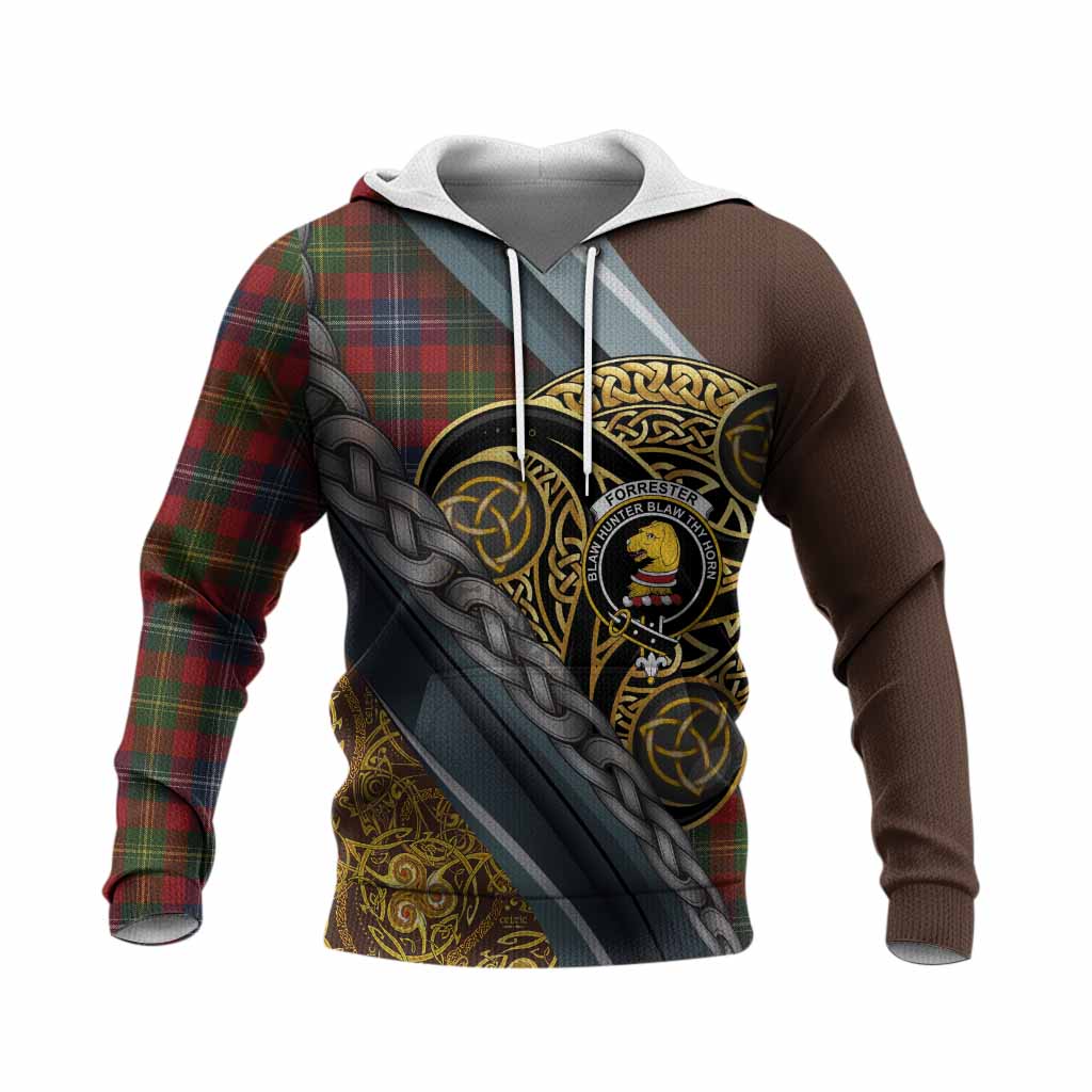 Forrester (Foster) Tartan Crest Knitted Hoodie Scottish Triskele Celtic