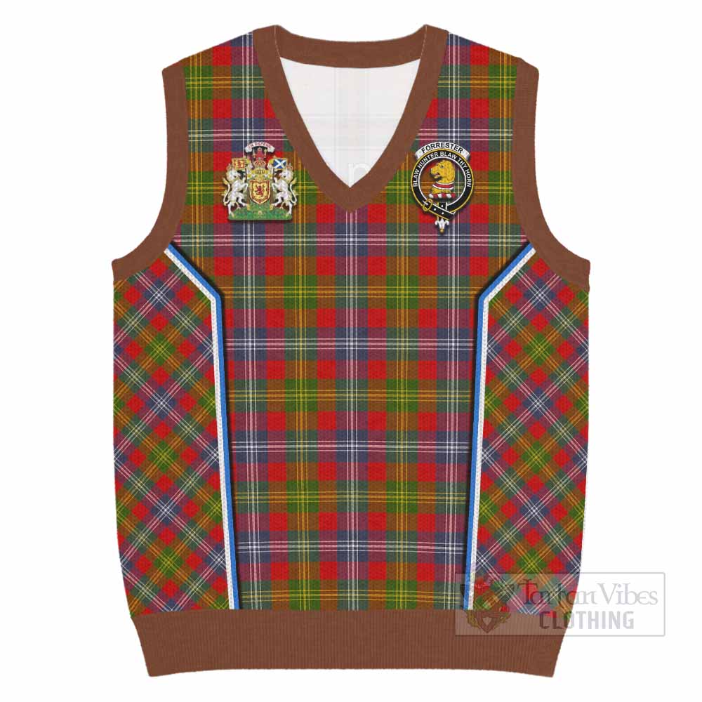 Forrester (Foster) Tartan Crest Knitted V-Neck Vest Scotland Coat of Arm Flag Style - Tartan Vibes Clothing