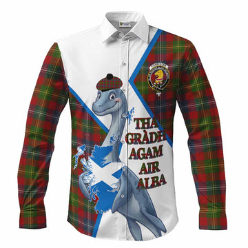 Forrester (Foster) Tartan Crest Loch Ness Monster Long Sleeve Button Shirts Nessie Scottish Map Tha Gradh Agam Air Alba