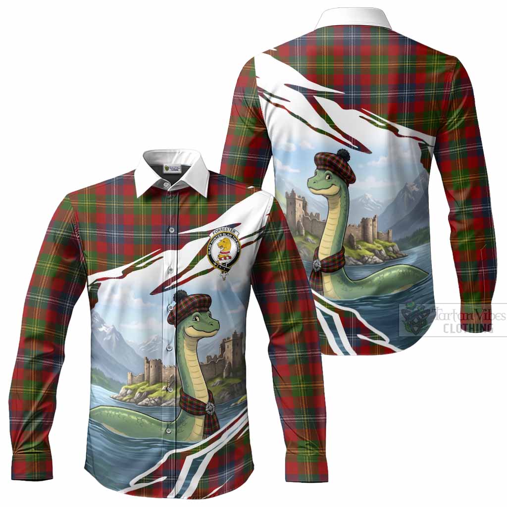 Forrester (Foster) Tartan Crest Loch Ness Monster Scottish Heritage Art Long Sleeve Button Shirts