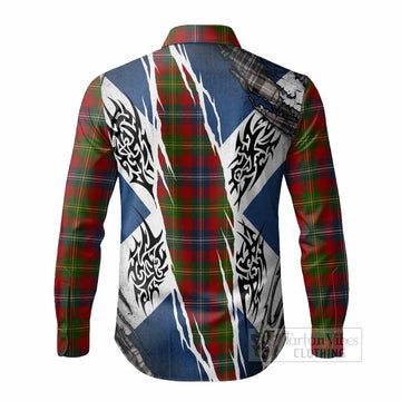 Forrester (Foster) Tartan Crest Long Sleeve Button Shirts Scotland Flag Ripped Tribal Design
