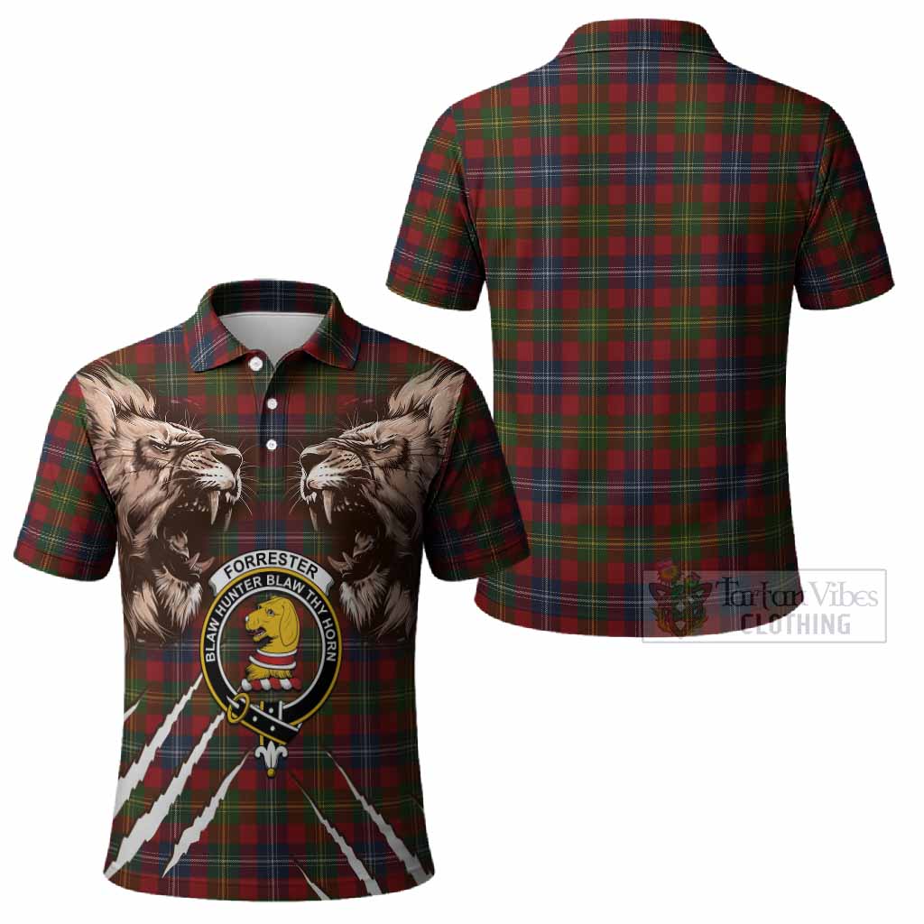 Forrester (Foster) Tartan Crest Polo Shirt Ferocious Lion Style