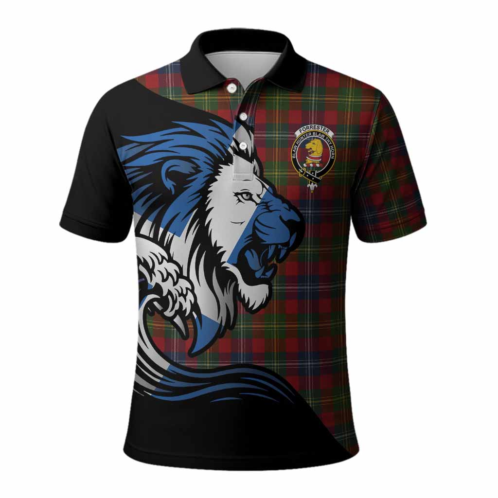 Forrester (Foster) Tartan Crest Polo Shirt Scottish Golden Lions Wave Flow