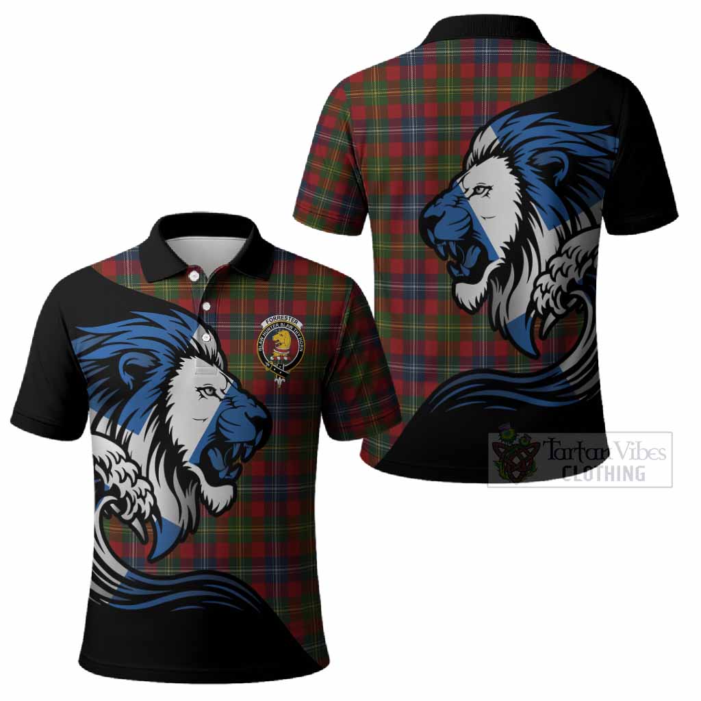 Forrester (Foster) Tartan Crest Polo Shirt Scottish Golden Lions Wave Flow