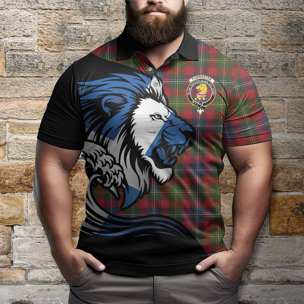 Forrester (Foster) Tartan Crest Polo Shirt Scottish Golden Lions Wave Flow