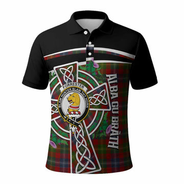 Forrester (Foster) Tartan Crest Polo Shirt Scottish Thistle Celtic Cross Alba Gu Brath