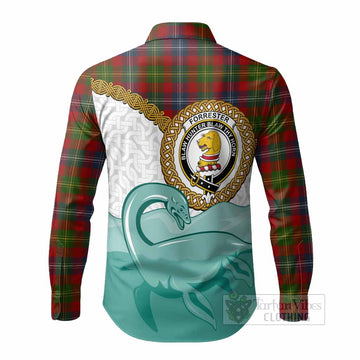 Forrester (Foster) Tartan Crest Scottish Loch Ness Monster Long Sleeve Button Shirts Happy Ness Scotland Celtic Knot
