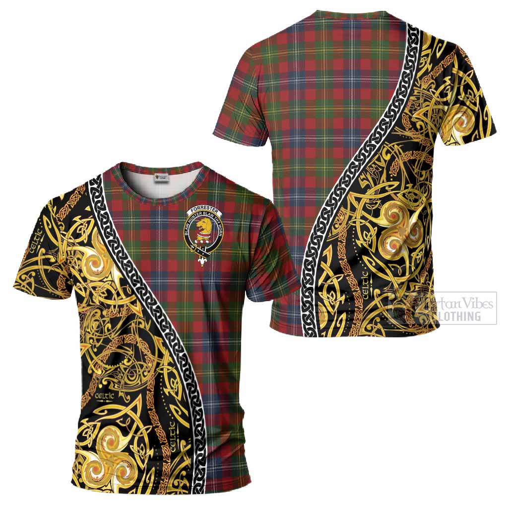 Forrester (Foster) Tartan Crest T-Shirt Celtic Knot and Triple Trickle Spiral Symbols