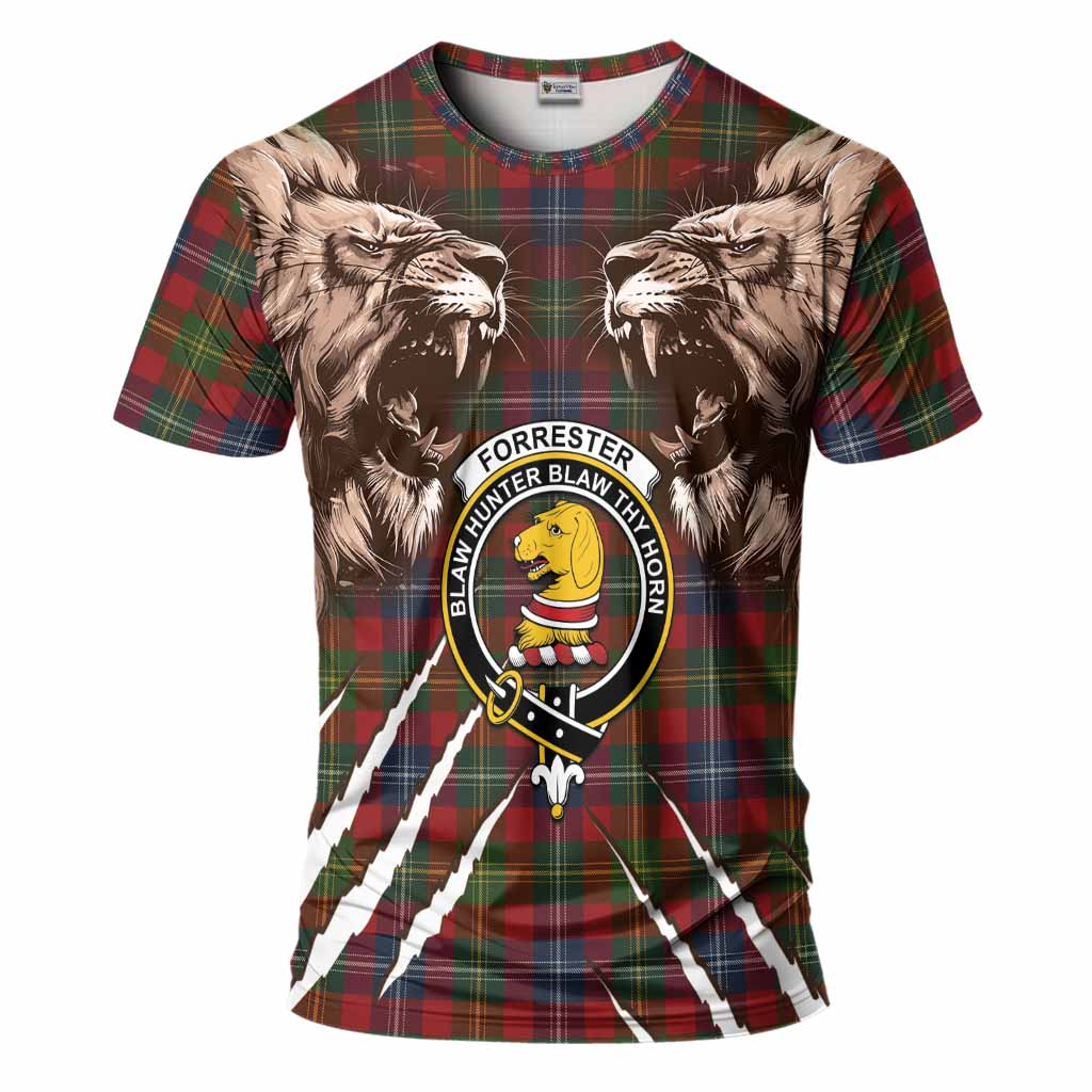 Forrester (Foster) Tartan Crest T-Shirt Ferocious Lion Style