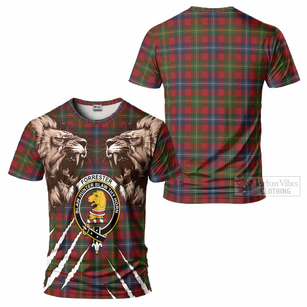 Forrester (Foster) Tartan Crest T-Shirt Ferocious Lion Style