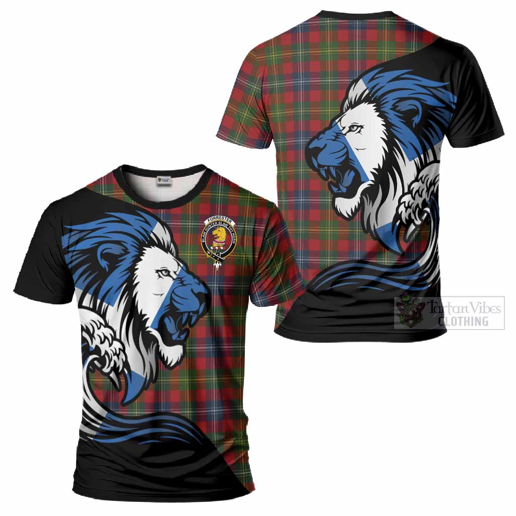 Forrester (Foster) Tartan Crest T-Shirt Scottish Golden Lions Wave Flow