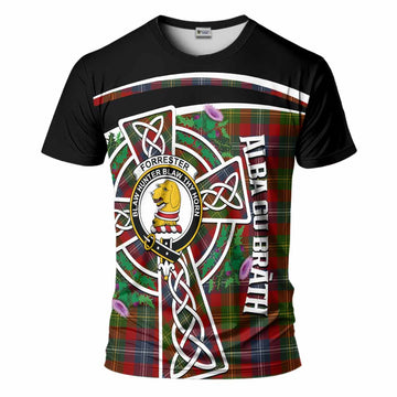Forrester (Foster) Tartan Crest T-Shirt Scottish Thistle Celtic Cross Alba Gu Brath