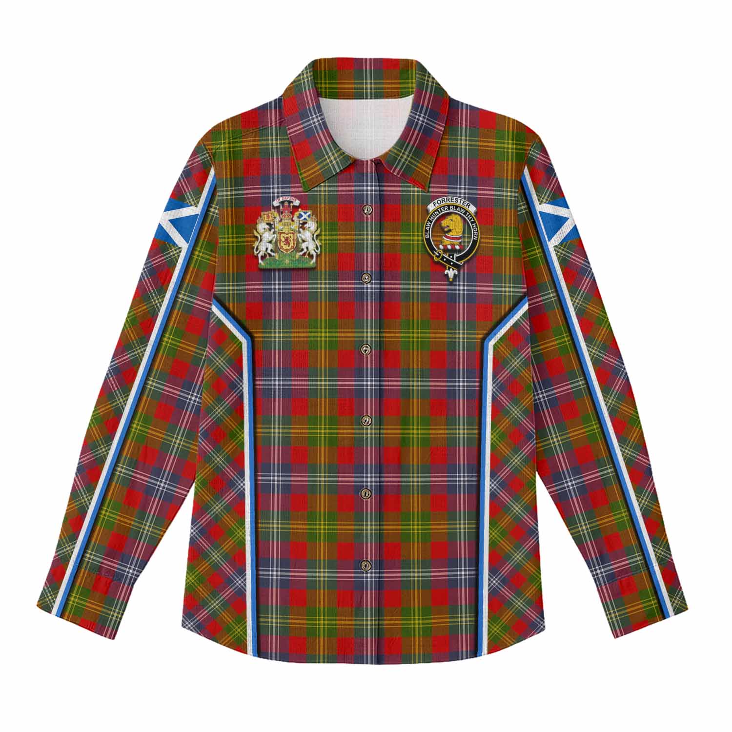 Forrester (Foster) Tartan Crest Women Casual Shirt Scotland Coat of Arm Flag Style - Tartan Vibes Clothing
