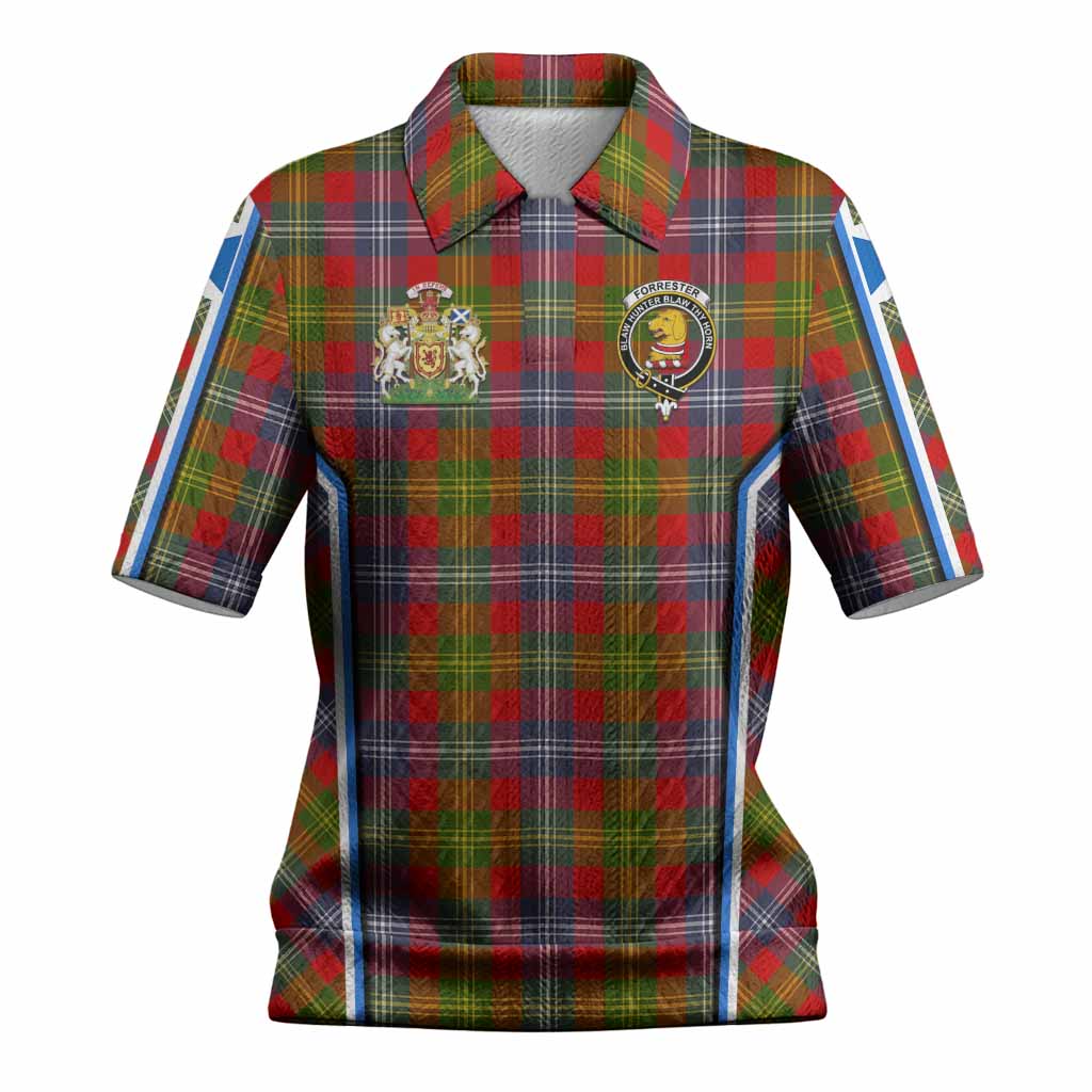 Forrester (Foster) Tartan Crest Women’s Polo Sweater Top Scotland Coat of Arm Flag Style