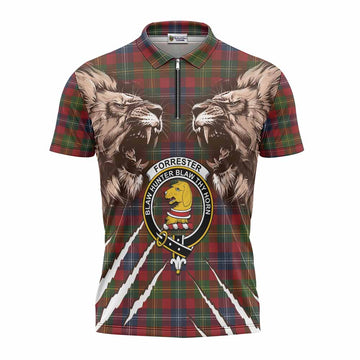 Forrester (Foster) Tartan Crest Zipper Polo Shirt Ferocious Lion Style