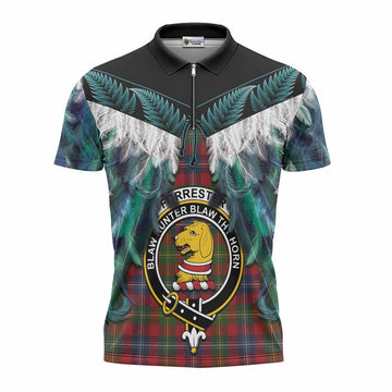 Forrester (Foster) Tartan Crest Zipper Polo Shirt New Zealand Maori Korowai Cloak